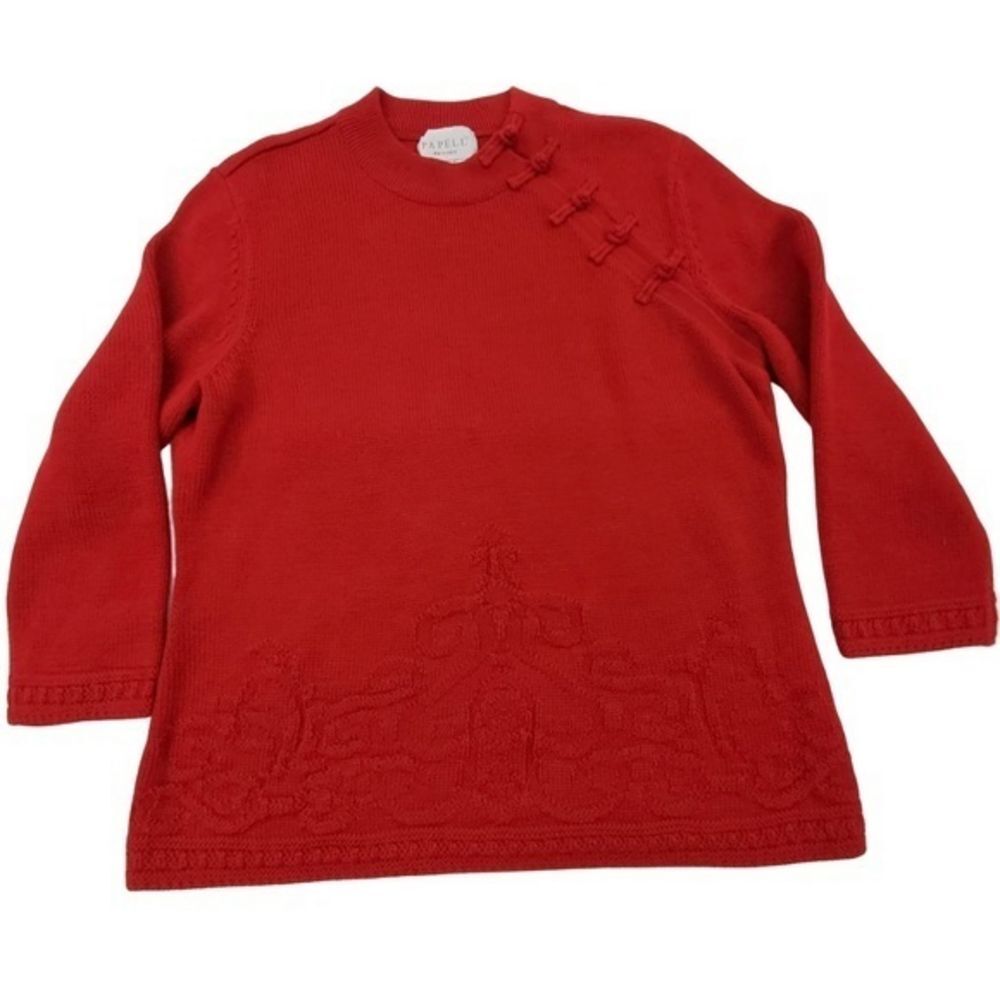 Adrianna Papell Sweater PM Petite M Wool Red Embro